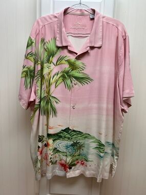 Tommy Bahama Pink Tropical Palm-Print Camp Shirt
